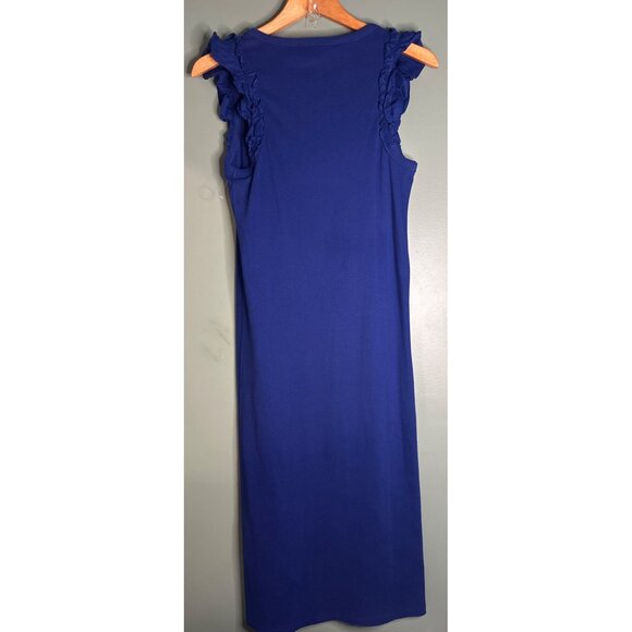 The Nines by Hatch Maternity Dress M Blue Midi Ruffle Trim Sleeveless Comfy - Picture 6 of 6